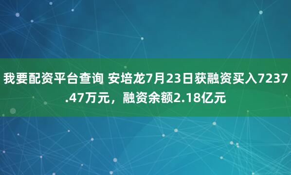 我要配资平台查询 安培龙7月23日获融资买入7237.47万元，融资余额2.18亿元